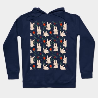 Bunnies and Red Flowers Pattern Hoodie